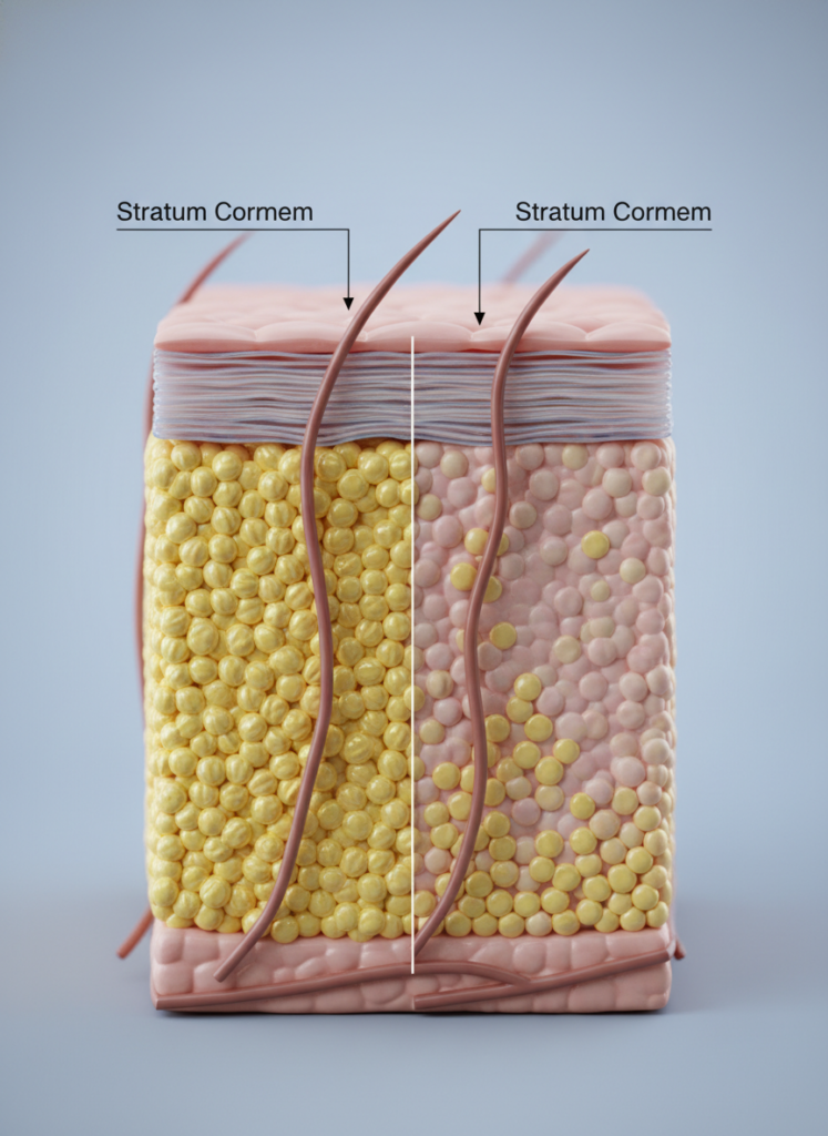Anatomischer Vergleich zwischen kindlicher und erwachsener Hautbarriere Stratum Corneum