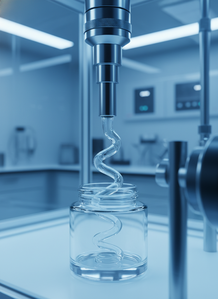 Detailaufnahme der UV-C sterilisierten Edelstahldüse während des Refill-Vorgangs