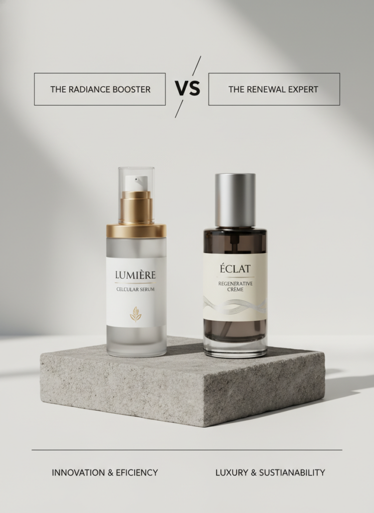 Vergleich von Premium Skincare Produkten auf einem Podest