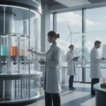 Wissenschaftler prüfen in einem futuristischen Hamburger Labor die nachhaltigen Luxury Refill Hubs im Wissenschafts-Check.