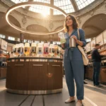 Frau nutzt nachhaltige Circular Refill Systeme im KaDeWe Berlin für den ultimativen Test mit Mehrwegbehältern.