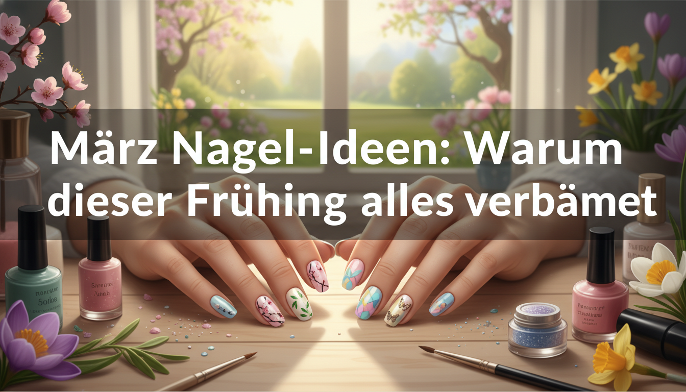 Kreative März Nagel-Ideen mit Blumenmustern und Pastellfarben auf Händen vor einem sonnigen Frühlingsfenster.