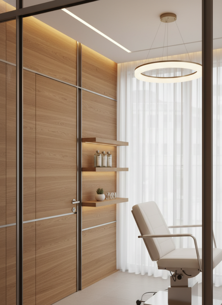 Diskreter, minimalistischer Behandlungsraum einer Zürcher Premium-Klinik