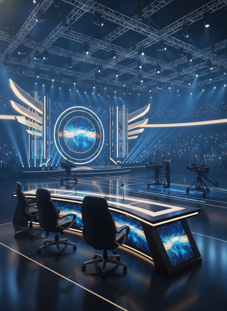Das neue, moderne DSDS 2026 TV-Studio mit dem finalen Jury-Pult