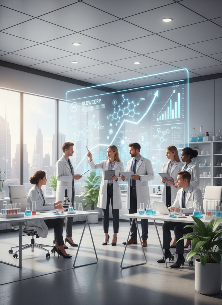 Kosmetikwissenschaftler analysieren molekulare Strukturen in einem modernen Beiersdorf-Labor