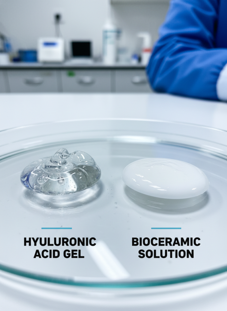 Klinischer Vergleich von transparentem Hyaluron-Gel und milchigem Biokeramik-Filler