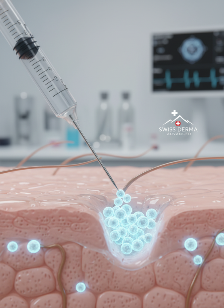 Mikroskopische Darstellung der Biokeramik-Sphären in der menschlichen Dermis